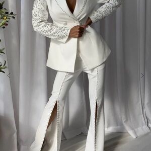 Elegant White Embellished Pageant Pantsuit